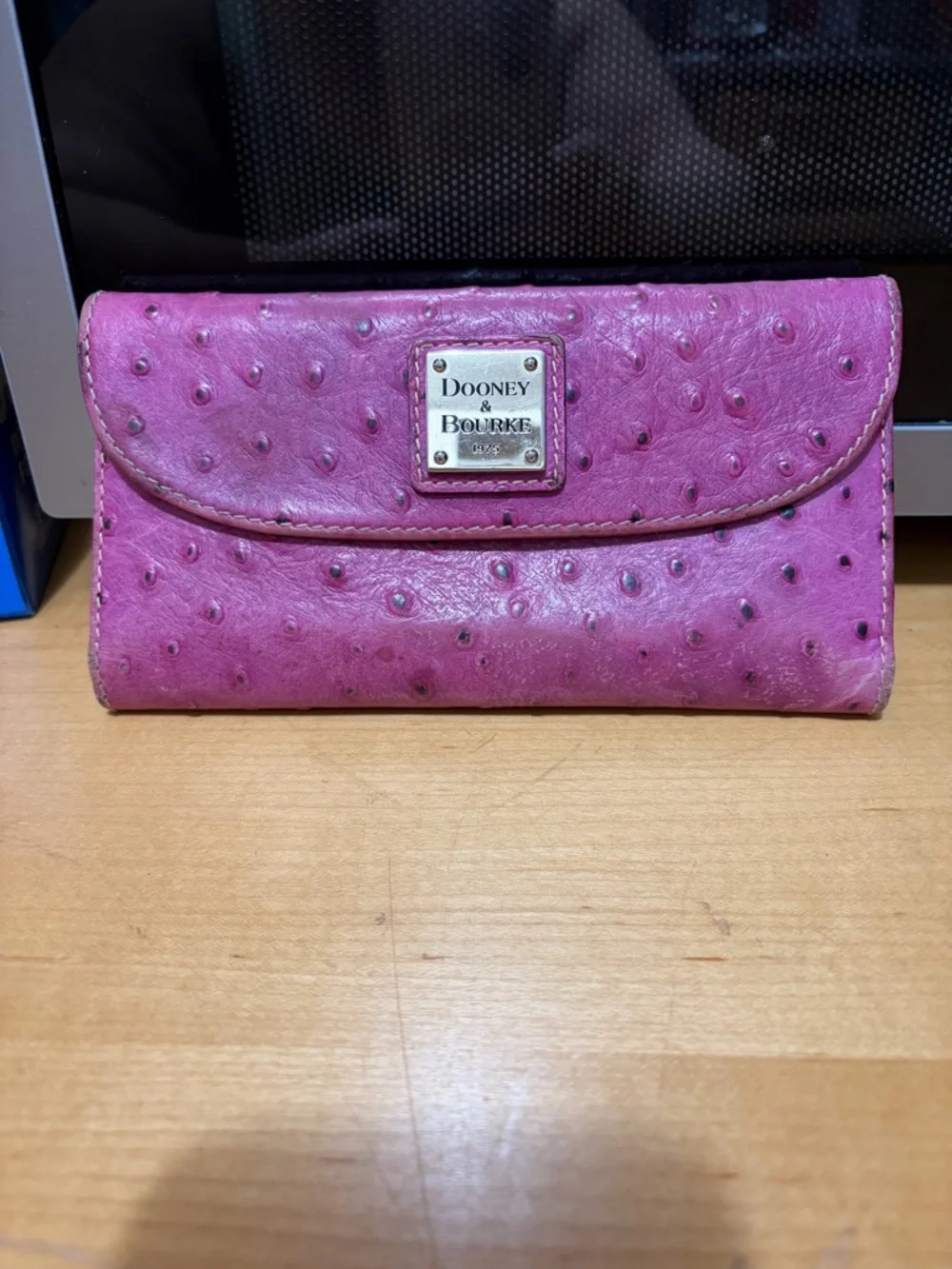 Dooney & Bourke Fuchsia Ostrich-Embossed Continental Wallet